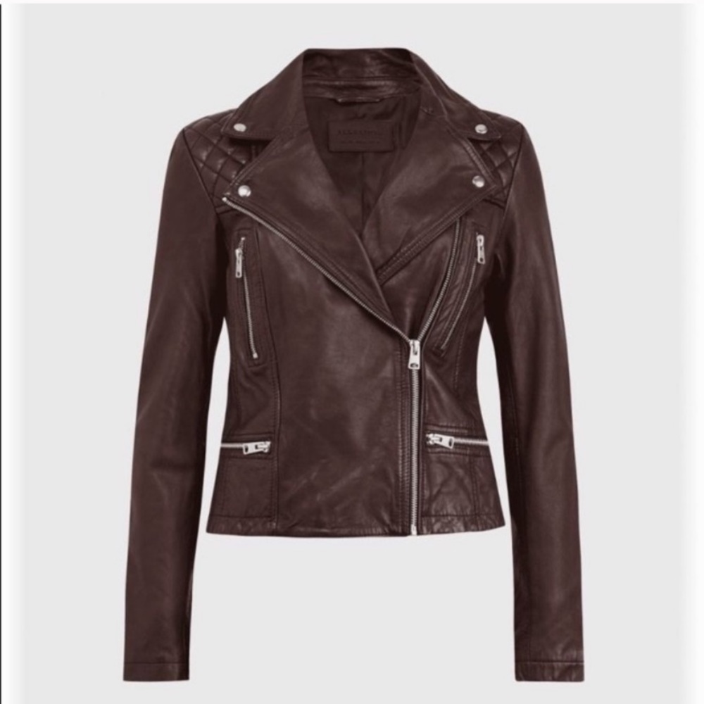 NEW All Saints Catch Oxblood Leather Biker Jacket